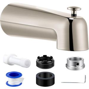 Dreyoo 7 Inch Tub Spout (Universal Fits 1/2" Copper Pipe, 1/2" IPS and 3/4" IPS), Bathroom Bathtub Faucet with Adapters and Hex Wrench(Brushed Nickel,With Diverter)