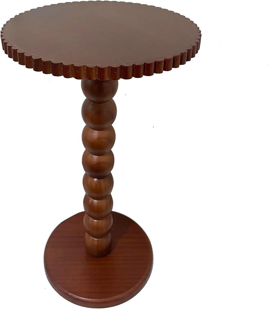 Slot Edge Round Side Table  Small Space Accent Table w/Solid Wood Leg  12" Modern Drink Table, Nightstand for Bedroom, Living Room, Office & Tight Corners (Brown)