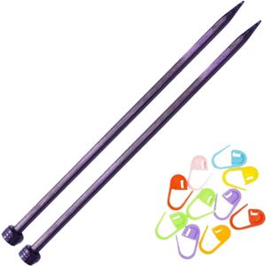 KnitPro J'Adore Cubic Straight Knitting Needles 14 inch, Size 10.5 (35cm, 6.50mm) with 10 Colorful Stitch Markers