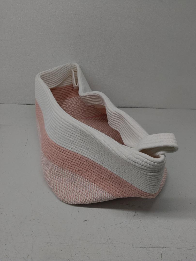 CLHMILY&Z Stylish Square Cotton Rope Storage Basket (Pink & White, 85L)
