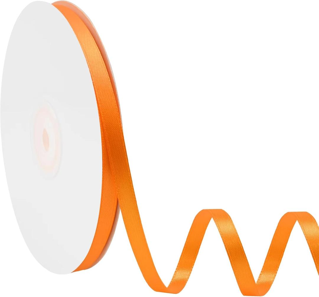 Double Face Orange Satin Ribbon 1/4 Inch X 50 Yards Polyester Orange Ribbons for Gift Wrapping Fabric Ribbon for Crafts Flower Bouquet Sewing Arts Wedding Party Decoration