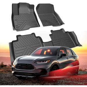 Carbon Fiber Floor Mats for Honda HR-V HRV 2023 2024 2025, All Weather Protection TPE Car Mats Custom Car Liners Accessories, Front & 2nd Row Floor Liners Set, Black