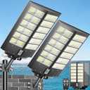 Solar Street Lights Outdoor Waterproof 9000W LED Solar Power Street Light Dusk to Dawn with Mention Sensor Flood Light Large Outdoor Solar Lights for Yard, Entryway Garage, L--2PCS