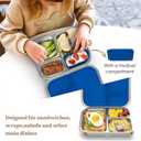 BABHAMNESS Stainless Steel Bento Box Kids, 3 Compartments Leak Proof Metal Bento Lunch Box, 304 Stainless Steel Bento Lunch Containers for School and Office,Dishwasher Safe, BPA-Free-Blue