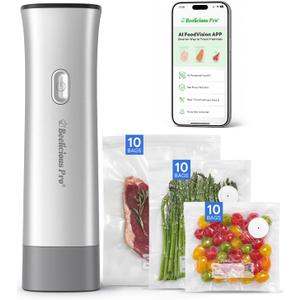 Handheld Vacuum Sealer for Food, Vac Sense Series 75kPa Compact Vacuum Sealer Machine with 2000mAh Battery, Cordless & Portable, 30 BPA-Free Reusable Bags for Meal Prep, Travel & Kitchen, Silver