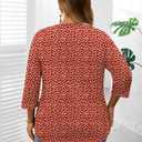 LOMON Plus Size Women Blouses 3/4 Length Sleeve Tops Crewneck Pleated Casual Tees Shirts 1X-5X (Red Daisy)