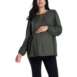 Motherhood Maternity Womens Long Sleeve Empire Waist Keyhole Woven Pregnancy Blouse (X-Large, Deep Depths)