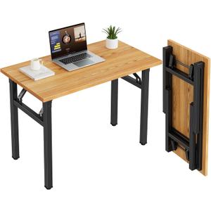 Need Small Folding Computer Desk, 35.8 Inch Writing Table, Teak & Black