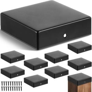 Pelopy 10 Pcs 4 x 4" Flat Pyramid Post Cap for True 3-1/2" x 3-1/2" Wood Posts Black Galvanized Powder Coated Steel Weatherproof Caps Cover for Decks, Porches, or Corridors Mailbox