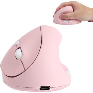 Wireless Mouse Ergonomic Vertical Pink Rechargeable Silent Upright Comfortable Carpal Tunnel Ergo Optical Cordless Mice for Small Middle Hands for PC Laptop Computer Macbook Office Work Wrist Pain