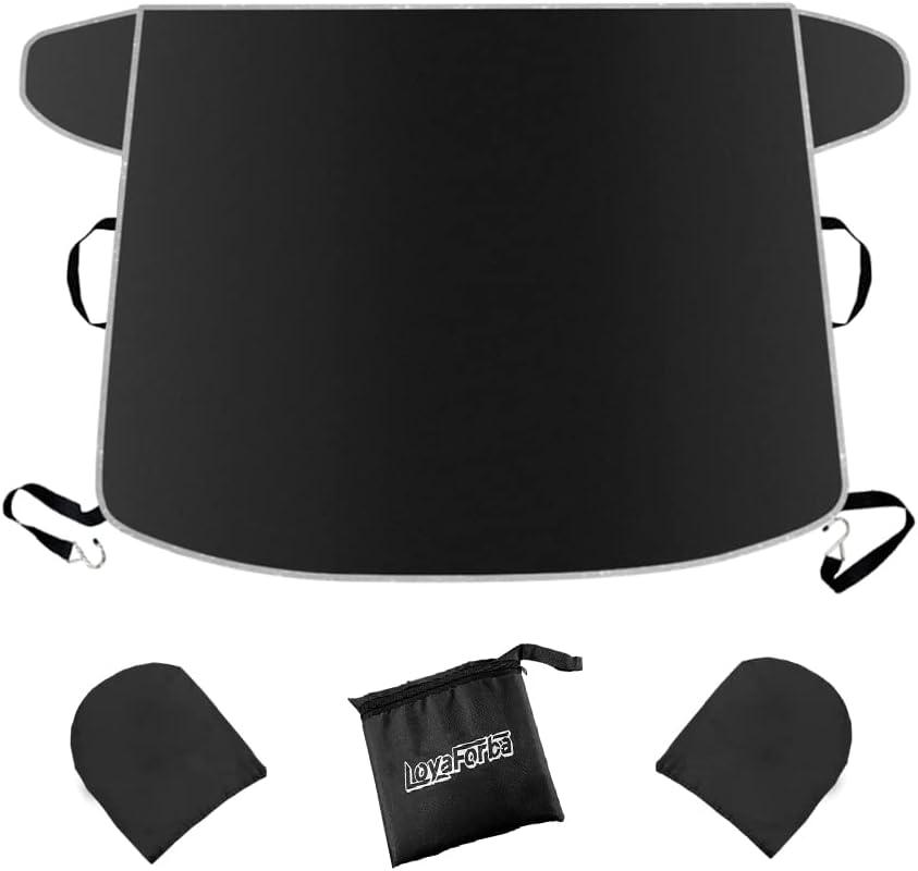 Windshield Snow Cover for Cars, Trucks, Vans - Waterproof, Windproof Winter Frost and Ice Removal Sunshade With Side Mirror Covers (Black)