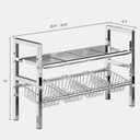Large Under Sink Organizer 2 Tier Expandable Heavy Stainless Steel Shelf Adjustable Height for Under Kitchen Bathroom Sink Organizers and Storage (Large Size: 4 Panels 4 Storage Baskets)