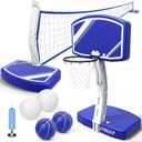 Pool Basketball Hoop&Pool Volleyball Net 2 in 1,Pool Toys Basketball Game with Weighted Base&Stand,2 Water Volleyball&2 Basketball and Pump,Summer Outdoor Family Party Pool Games for Kids Adults