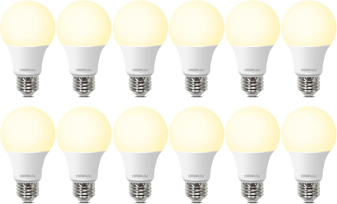 DEGNJU LED Light Bulbs, 60 Watt Equivalent LED Bulbs A19, 2700K Soft White, 800 Lumens, E26 Standard Base, Non-Dimmable, 8W Warm White LED Bulbs for Bedroom Living Room, 12 Pack