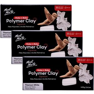 Mont Marte Make n Bake Polymer Clay 400g - Titanium White-3PACK
