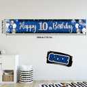 Happy 10th Birthday Decorations,10th Blue & Silver Balloon Large Birthday Hanging Banner Sign,Cheers to Ten Years Old Bday Party Supplies.