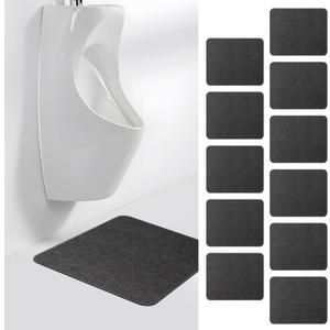 Urinal Mats for Men's Bathroom (12 Pack) | Anti-Slip, Super Absorbent Floor Mats Under Urinal | Easy to Clean, Long Lasting | Dark Grey, Rectangular Shape