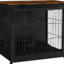 27" Dog Crate Furniture, Dog Kennel Indoor, with Waterproof Cushion | Small Wooden Kennel Table Indoor, Double Doors, Decorative Pet House as TV/Night Stand Side/End Table, Black+Rustic Brown, 27.2"L x 20.1"W x 23.6"H