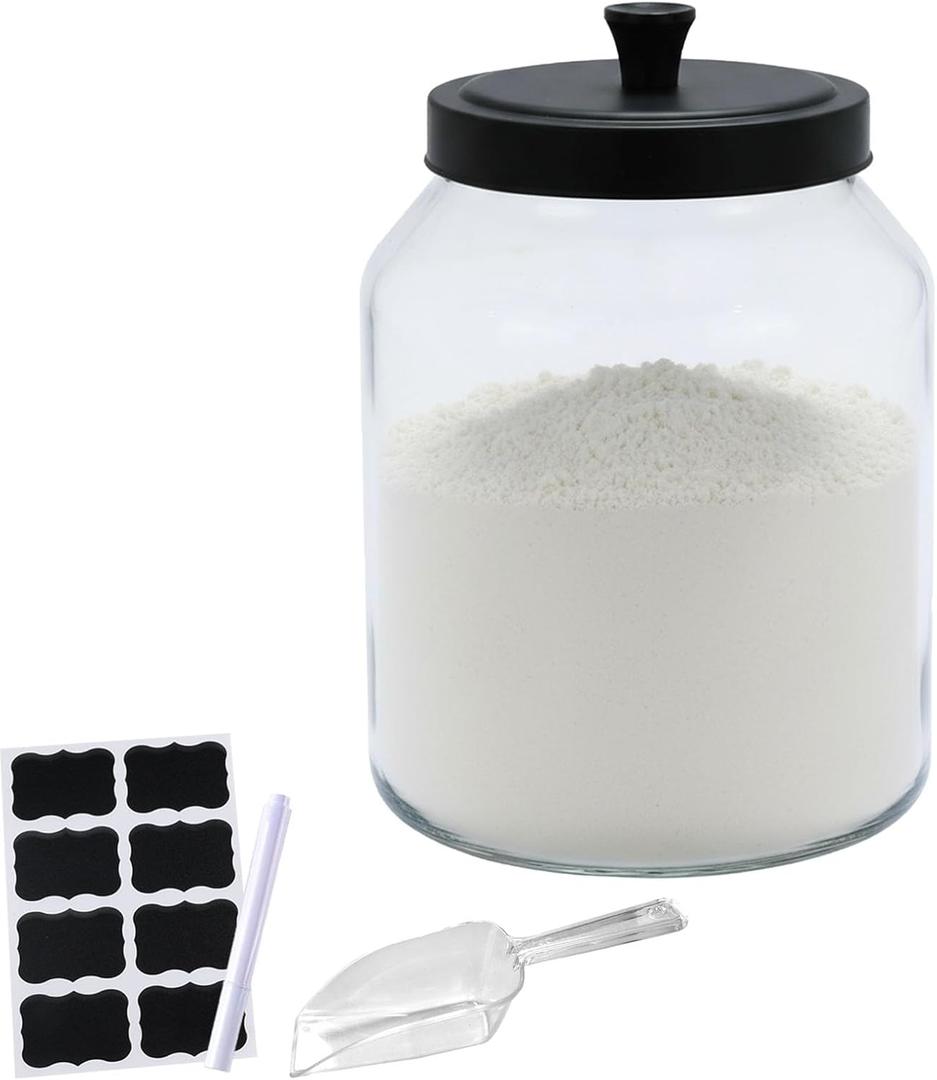 Flour Sugar Storage Containers,Airtight Glass Food Storage Containers with Lids,Flour Dispenser Jar,Storages Container Kitchen Pantry for Sugar,Cereal,Rice,Pasta,Coffee,Baking Supplies Keeper