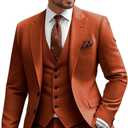 3 Piece Suit for Men Slim Fit Men's Suit Wedding Suits Single Breasted Suits Blazer Vest Pants Set Business Prom (Medium, Burnt Orange)