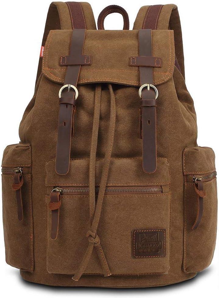 KAUKKO Vintage Casual Canvas and Leather Rucksack Backpack (1khaki)