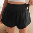 Fisoew Womens Running Shorts Workout Elastic High Waisted Loose Fit 2 in 1 Gym Yoga Biker Shorts (Black)