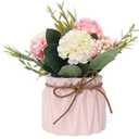 Fake Hydrangeas with Pot, Mini Hydrangea Artificial Flowers Artificial Plant in Ceramic Vase for Office Desktop Decorations (Pink)
