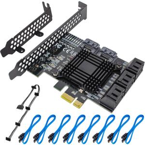 PCIe 8-Port SATA Controller Card (6 Gbps, Compatible with Windows, MAC, Linux) with 8 SATA Cables and Low Profile Bracket