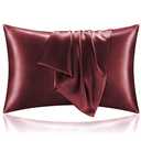 BEDELITE Satin Pillowcase for Hair and Skin, Super Soft and Cooling Similar to Silk Pillow Cases 2 Pack with Envelope Closure, Gift for Women Men(20"x26" Standard Size, Burgundy)