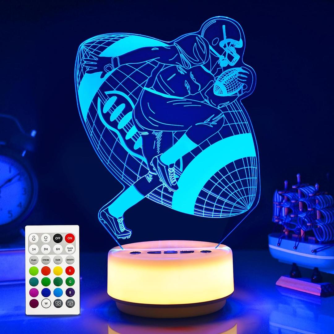 Football Night Light for Kids, Football Gifts 14 Color LED Bedside Decoration Light with Remote Control/Buttons +Timer +Dim Function, Birthday Xmas Gifts for Boys/Girls/Football Fan