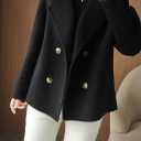 chouyatou Womens Fall Winter Casual Business Wool Blend Coat Loose Double Breasted Dressy Blazer Pea Coat (Black, XL)