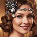 GORTIN 1920s Flapper Headpiece Rhinestones Flapper Headband Roaring 20s Hair Accessories for Women (Y-Black, One Size)