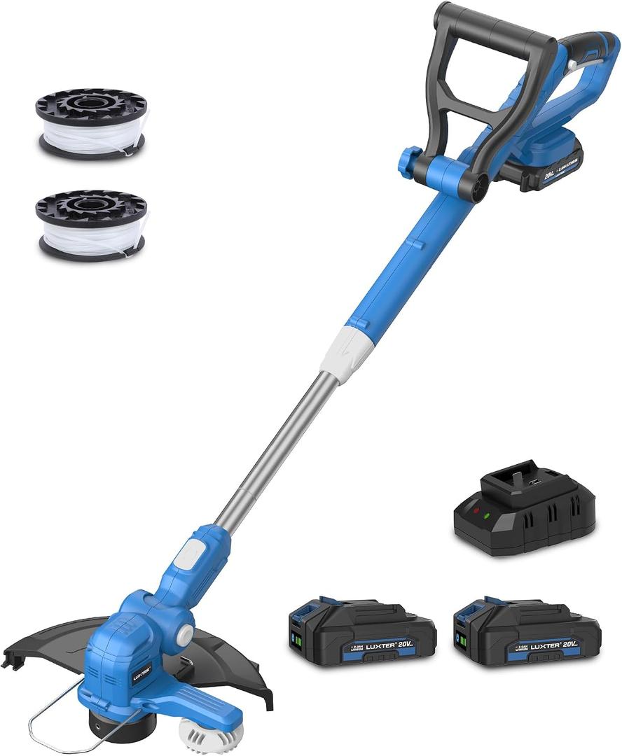 LUXTER 20V Cordless 12 Inch String Trimmer with 2 x 2.0Ah Battery and Fast Charger Grass Cutter with Auto Line Feed Powered Eater String Edger Lawn Tool Grass Cutter Lawn Mover for Yard Garden