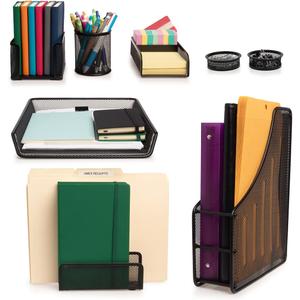 Simply Genius 8 Piece Mesh Desk Organizer Set with Pencil Holder, File Organizer, Paper Organizer for Office Supplies