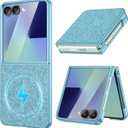 Maxdara for Z Flip 7 Magnetic Case, Bling Galaxy Z Flip 7 Case with Built-in Outer Screen Protector Luxury Slim Cover, Light Blue
