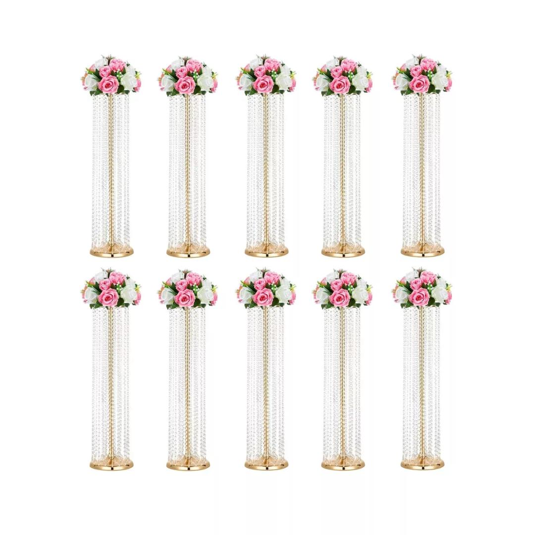 Set of 10 Luxury Crystal Metal Flower Stand - 35.4inch Tall Wedding Centerpieces for Tables, Parties, Wedding Waypoints, Home Decor (Gold, 10pcs)