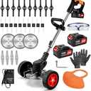 Electric Weed Wacker Cordless,24v Weed Eater Battery Powered 3 In 1 Lightweight Grass Trimmer With 2 4.0 Ah Batteries & Charger, Weed Eater With Blade & Wheels For Women,Lawn Care,Garden,Yard (Orange)