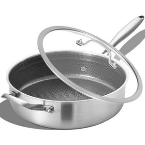 LOLYKITCH 6 Quarts Hybrid Non Stick Tri-Ply Stainless Steel Saut Pan with Lid, 12 Inch Deep Frying Pan, Large Skillet, Induction Cooking Pan, Oven Safe and Detachable Handle