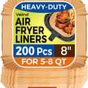 Air Fryer Paper Liners, 200pcs Air Fryer Liners Disposable, 8" Square Baking Liner for 5-8 qt Airfryer Basket, Non-stick and Oil Proof Parchment Paper for Oven, Pans & Baking (Natural)