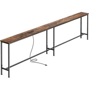 SUPERJARE 102.4 Inch Sofa Table with Power Outlets and USB-C Port, 5.9 Inch Narrow Console Tables, Entryway Hallway Couch Tables with Storage, Behind Sofa, Small Spaces, Living Room, Rustic Brown