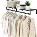 Audmore Wall Mounted Clothes Rack with Top Shelf, 41'' Industrial Clothing Rack Heavy Duty, Metal Shelf with Hanging Rod, Garment Rack Laundry Room Shelves, Space Saving