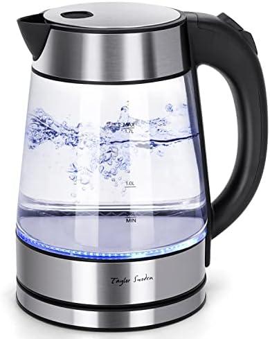 Taylor Swoden Glass Hot Water Kettle Electric for Tea and Coffee 1.7 Liter Fast Boiling Electric Kettle Cordless Water Boiler with Auto Shutoff & Boil Dry Protection