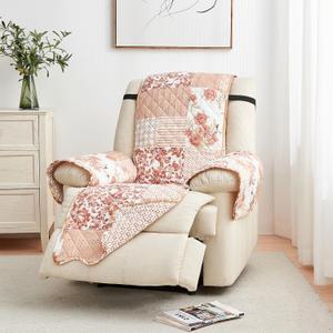 Reversible Patchwork Recliner Chair Cover - Washable Slipcover Furniture Protector with Elastic Straps - Couch Cover for Dogs, Kids, and Pets - Box-Stitched Detail (Recliner, Dusty Rose)