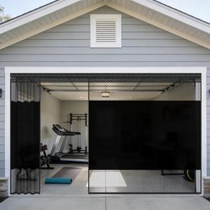 Privacy Garage Door Screen for 2 Car Garage 16x7ft - Retractable Slide Track System, Heavy Duty PET Mesh with Blackout Privacy Panel, Magnetic Closure, Keeps Bugs Out, Fits Garage Opening 16 x 7 Ft