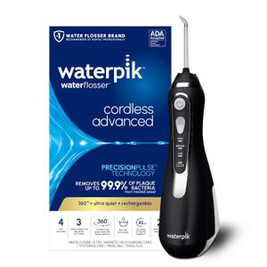 Waterpik Cordless Advanced 2.0 Water Flosser For Teeth, Gums, Braces, Dental Care With Travel Bag and 4 Tips, ADA Accepted, Rechargeable, Portable, and Waterproof, Black WP582