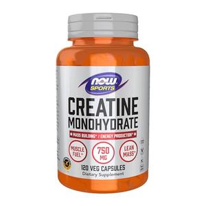 NOW Foods Sports Nutrition, Creatine Monohydrate 750 mg, Mass Building*/Energy Production*, 120 Veg Capsules, Exp: 03/2030