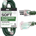 Iron Forge Cable 2 Pack Weatherproof 50 Ft Outdoor Extension Cord - 16/3 SJTW Heavy Duty Green Extension Cord 3 Prong - 13 Amp Exterior Power Cable