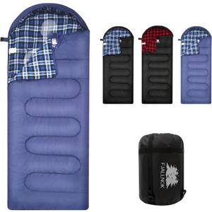 Warm & Cold Weather Sleeping Bag, 100% Cotton Flannel, Extra-Large for Adults & Kids, Lightweight Waterproof for Camping Hiking and Backpacking, Free Compression Sack