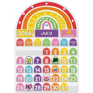 Mewise Rainbow Calendar Pocket Chart for Classroom & Home with 96 Activity Cards-Daycare Learning/Preschool/Homeschool/Focus Board/Classroom Decor Calendar/Early Learning (English)