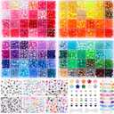QUEFE 96 Colors 3000pcs Pony Beads Bracelet Making Kit Friendship Bracelet Kit Rainbow Kandi Beads with Letter and Heart Beads Elastic Threads for Jewelry Necklace Making